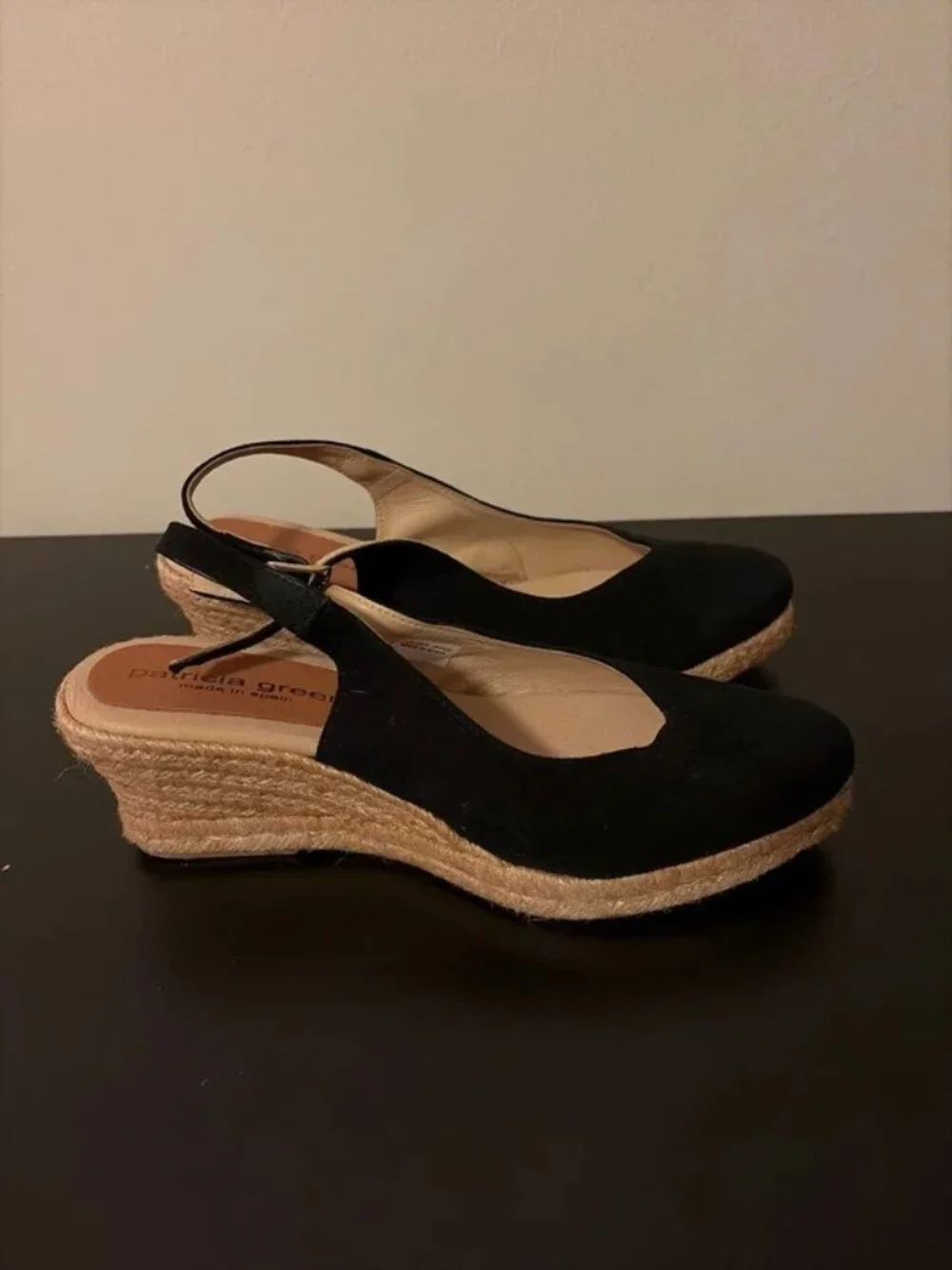Patricia Green Poppy Slingback Espadrille Wedge Size 10 Black
